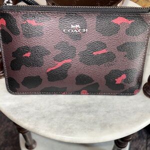 Coach Women's Black and Red Leopard Print Wristlet